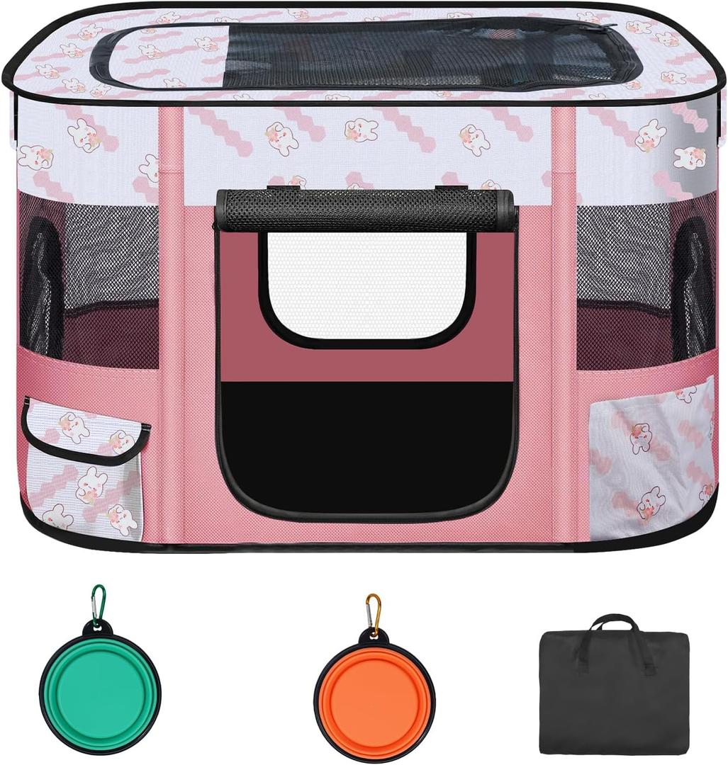 Foldable Dog Playpen Indoor,Expandable Puppy Playpen,Portable Pet Playpen for Small Animals,Waterproof Exercise Kennel Tent Crate for Travel,Camping, Home & Outdoor Use (M 31"L x 22"W x 21"H, Pink)