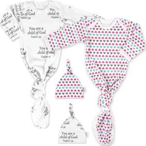 Ocean Drop Designs Baby Gowns 2 Packs (0-6 M) - 100% Cotton Newborn Coming Home from Hospital Outfit, Knotted Baby Nightgown, Hospital Newborn Outfit for Boys & Girls
