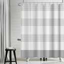 White Grey Striped Waffle Shower Curtain Farmhouse Plaid Patchwork Stall Bath Curtain Rustic Boho Neutral Bathtub Curtain for Kids Bathroom Decor Waterproof with Hooks 71x79 Inch