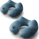 2Pack Inflatable Travel Neck Pillow for Airplane Sleeping, Adjustable Blow Up Neck Support Air Pillow Traveling on Plane Long Flights Washable (Medium)
