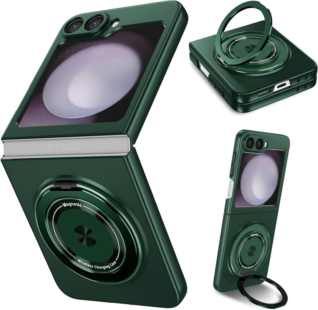 Magnetic Case for Samsung Galaxy Z Flip 6, [Compatible with MagSafe] Military Grade Shockproof Slim fit Samsung Z Flip 6 Phone Case with Magnetic Ring Kickstand, Green