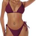 ZAFUL Women's Triangle Bikini Floral String Bikini Set Two Piece Swimsuit Bathing Suits (Large, 1-plum Pie)