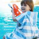 TBEZY Toddler Bath Towel Poncho Thick Cotton Striped Beach Towels for Kids Gifts (2-6, Blue)