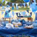 5 Pcs Blue Pennant Banner Flags 49ft Solid String Triangle Flags Party Supplies Pennant Garland Triangle Banner Hanging DIY Bunting Flag for Wedding Baby Shower BBQ Birthday Party