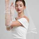 2 x White Lace Sheer Gloves,Bridal Accessories with Pearls for Wedding, Fingerless Gloves, Long Elbow Wedding Armwear for Tea Opera Party and Hallowmas Costume (White)