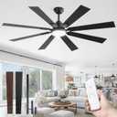 ZMISHIBO 62 inch Large Ceiling Fans with Lights and Remote, Indoor/Outdoor Black Modern Ceiling Fan for Kitchen Living Room Patio, 6 Speed Reversible Quiet DC Motor, 3 CCT, Dual Finish 8 Blades