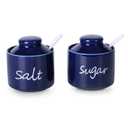ONTUBE 8oz Sugar and Salt Bowls with Lid and Spoon, Ceramics Condiment Pots,Seasoning Jar Spice Container for Kitchen,Dishwasher Safe (Navy)