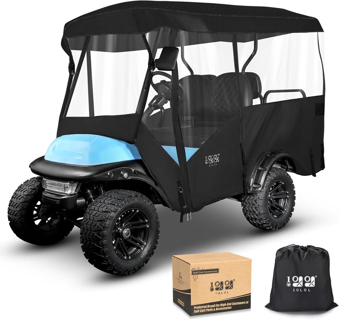 10L0L Universal 4 Passenger Golf Cart Enclosure - 94 Inch Roof Golf Cart Cover for Yamaha EZGO Club Car, 600D Waterproof Driving Enclosure Cover with Smooth Zippers 4-Sided Clear Windows