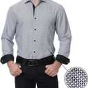 WARHORSEE Mens Casual Button Down Dress Shirts Long Sleeve 4-Way Stretch Collared Printed Business Work Shirt (Gray, M)