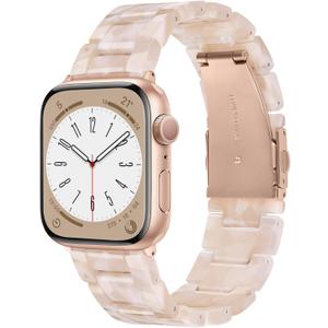 V-MORO Lightweight Resin Bands Compatible with Apple Watch Series 11/10/9/8/7 Band Rose Gold Stainless Steel Buckle Fashion Cute Strap for iwatch Series SE/6/5/4/3/2/1(Pink Tan,42mm/41mm/40mm/38mm)