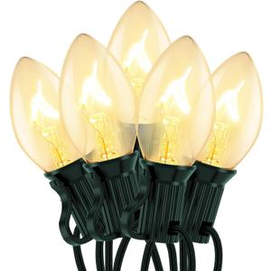 C7 Clear Christmas Lights, 25Ft Outdoor Christmas String Lights with 27 Warm White Incandescent Bulbs, Connectable Vintage Christmas Lights for Outdoor Patio Christmas Party House Decorations, Green