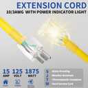 200ft Outdoor/Indoor Extension Cord with Lighted 10/3 Gauge Ultra 3 Prong Heavy Duty SJTW, Waterproof, Flexible Cold-Resistant,15A 125V 1875W, Yellow