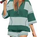Yanekop Womens 2 Piece Outfits Summer Striped Lounge Set Two Piece Matching Workout Sets Oversized Short Sets Tracksuits, Green Small