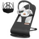 HKAI Baby Bouncer, Portable Baby Bouncer Seat for Babies 0-18 Months, 100% Cotton Fabrics, 3 Modes of use with Rocker and Stationary Options, Infant Rocker Chair with Hanging Toys-Dark Grey