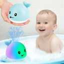 Gigilli Baby Bath Toys, Bath Toys for Kids Ages 1-3, 1 2 3 Year Boy Girl Gift Christmas Stocking Stuffers for Babies 6-12-18 Months Light Up Whale Bath Toy Sprinkler Toddler Birthday Bathtub Water Toy,  Blue