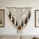 lokeisna Macrame Wall Hanging, Woven Tapestry Beige & Dusty Rose Handmade Craft Macrame Wall Decor, Gallery & Nursery, Size 37.4 Lx27.5 W Brown Green