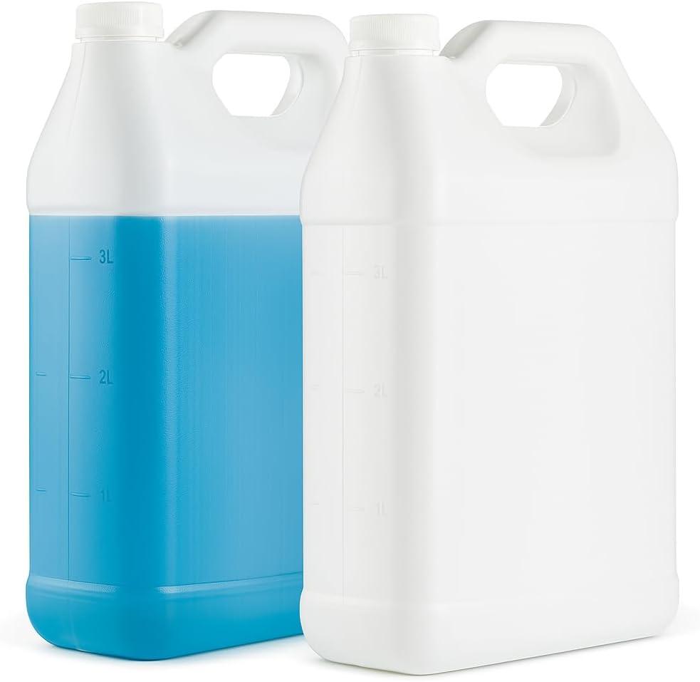 kitchentoolz Empty Gallon Jugs with Caps - Plastic F-Style HDPE Container with Secure Seal Lid - Liquid Storage, Oil & Water Transport Reusable Bottle - Pack of 2