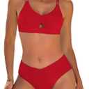 swimall Women's 2 Piece Bikini Sets Ruched Cutout Swimsuit Crisscross Back Bathing Suit (Red, S)