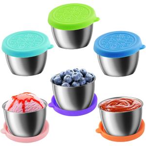 6-Pack 2.4oz Stainless Steel Salad Dressing Cups with Leakproof Lids | Reusable Sauce Containers for Lunch Box, Travel, Picnics & Kitchen Storage  Dishwasher Safe & Eco-Friendly