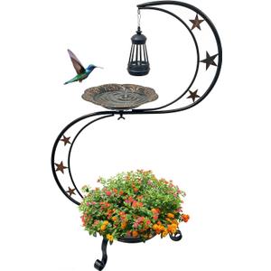 Solar Bird Bath for Outside, Vintage Metal Bath Bowl Standing Birdbaths with Flower Planter for Garden Yard Lawn Decor