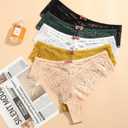 Cotton Thongs for Women, T Back Breathable Comfort See Through Panties, Seamless Lace Pack (L)