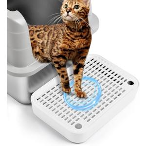 Cat Litter Box Ramp Mat with Filter Function, Cat Step Pedal Stool for Self-Cleaning Litter Box, Easy to Clean, Ideal for Kitten & Elderly Cats (White)