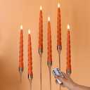 Orange Flameless Taper Candles with Remote, Spiral Fall Candles Battery Operated, Flickering LED Candlesticks, Set of 6