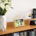 Set of 2 Small Gold Metal Floating Picture Frames One Horizontal 7x9-inch Frame for 4x6 Photos & One Vertical 9x6-inch Frame for 6x4 Photos with Easel Backs for Home and Office Decoration