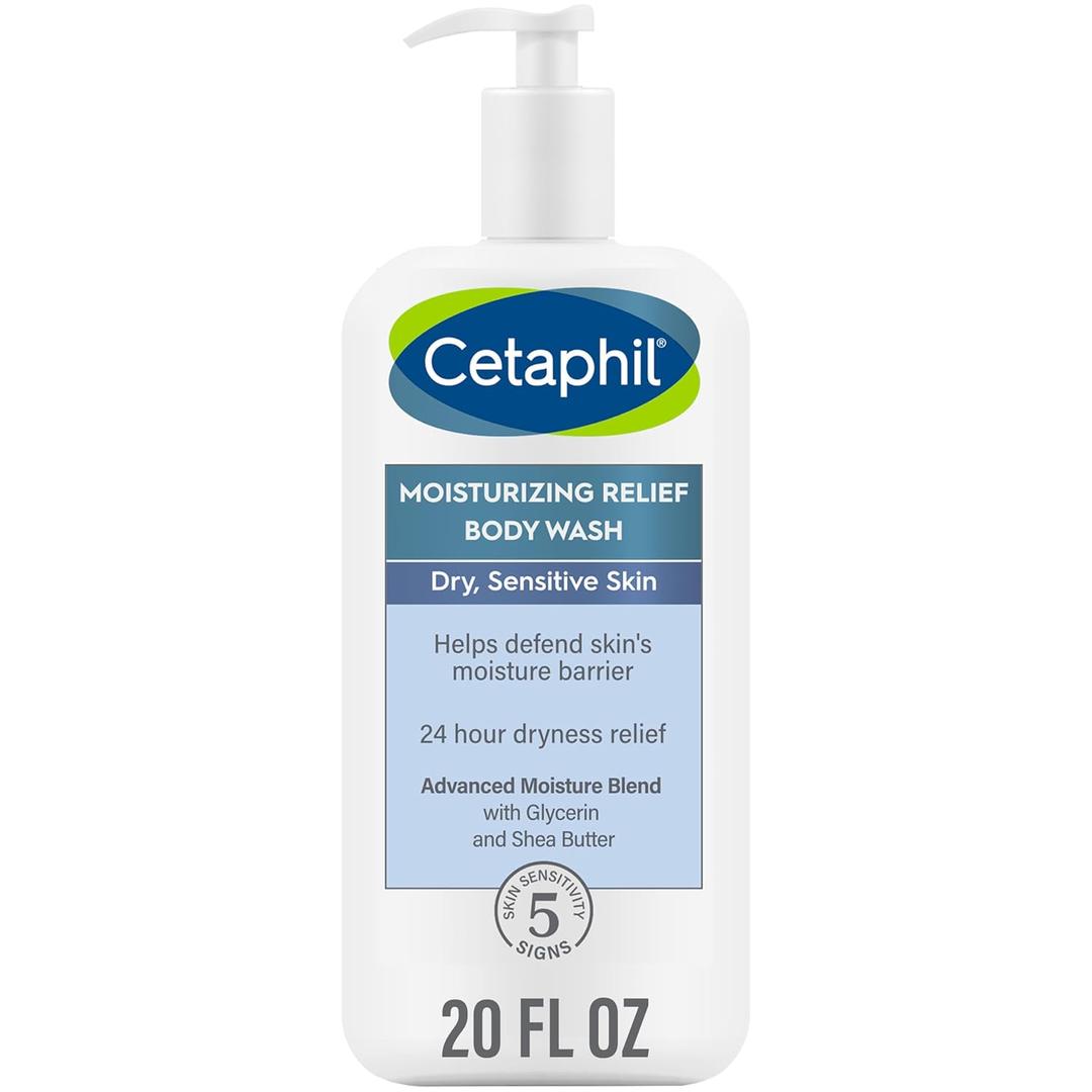 Cetaphil Body Wash, Moisturizing Relief Body Wash for Sensitive Skin, Creamy Rich Formula Gently Cleanses and Gives 24 Hour Relief to Dry Skin, Hypoallergenic, Fragrance Free, 20 oz
