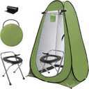 Anngrowy Pop Up Privacy Shower Tent - Portable Outdoor Camping Bathroom Toilet Changing Dressing Room - UPF40+ Waterproof (Green with toilet)