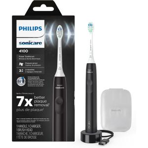 Philips Sonicare 4100 Rechargeable Electric Toothbrush, Advanced Plaque Removal, Pressure Sensor, Includes Brush Head Case, Black BD5003AZ