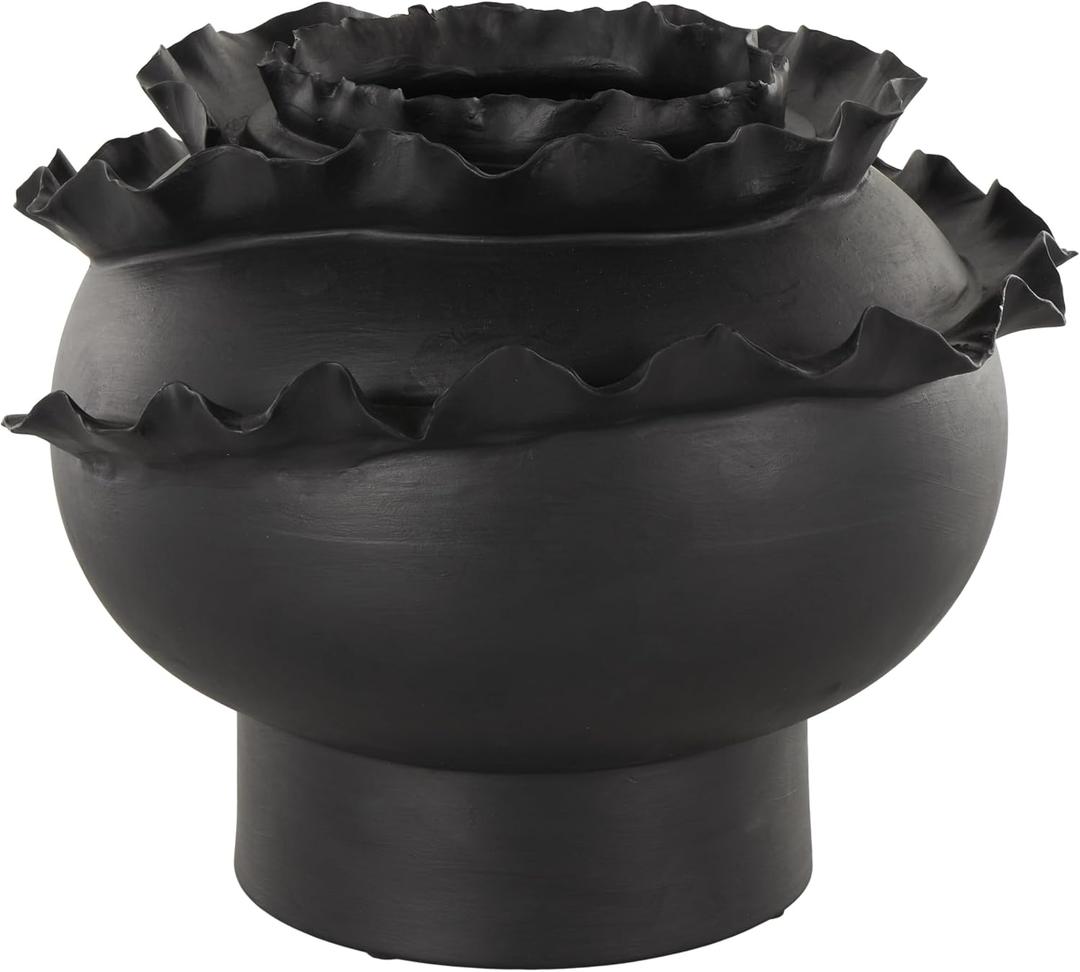 Deco 79 Ceramic Abstract Decorative Vase Floral Inspired Centerpiece Vase, Flower Vase for Home Decoration 12" x 12" x 9", Black