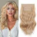 Clip in Hair Extensions - 14 Inch Wavy Synthetic Hair Extensions Clip ins (Color:Beige Blonde Mix Platinum Blonde)