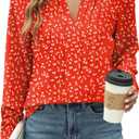 Blooming Jelly Women's Dressy Casual Blouses Business Work Tops Long Sleeve V Neck Pleated Shirts 2025 Fall Outfits (Large, Orange Red Floral)