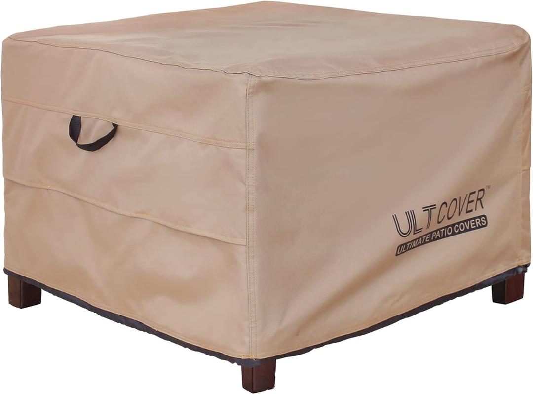 ULTCOVER Waterproof Patio Ottoman Cover Square Outdoor Side Table Furniture Covers Size 24L x 24W x 18H inch (Brown)