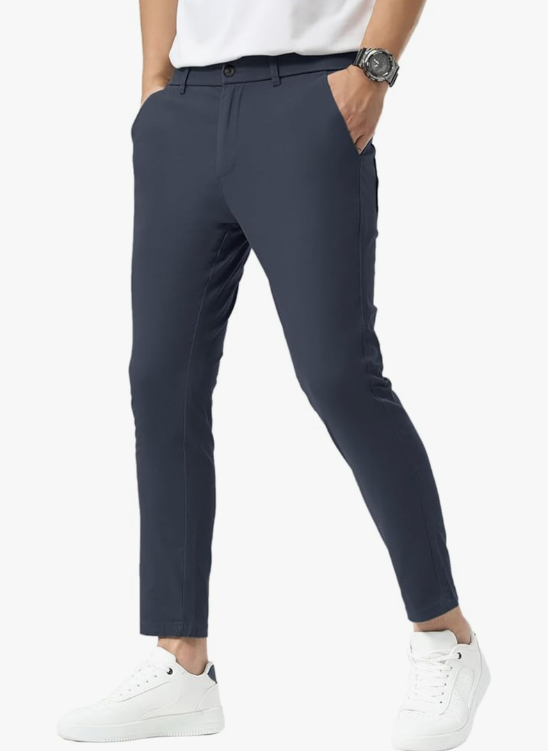 Plaid&Plain Men's Slim Fit Khaki Pants Stretch Cropped Chino Skinny Pants
33W*28L