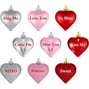 Geosar 30 Pack Conversation Heart Ornaments Valentines Day Decorations, Glitter Matte Heart Shaped Hanging Baubles for Christmas Tree Wedding Home Decor (Red,Silver,Pink)