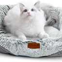 Luxury Calming Pet Bed for Cats & Small Dogs, All-in-One Machine Washable Long Fur Plush with Bolster, Non-Slip Waterproof Bottom & Orthopedic Support for Warmth, 20x19 Inch, Light Grey