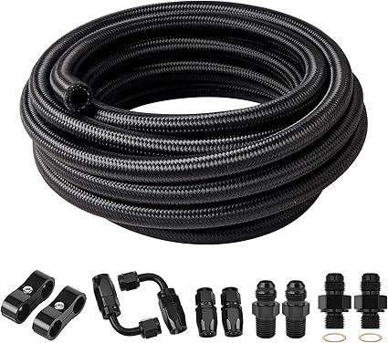 EVIL ENERGY 6AN Fuel Line Kit, Transmission Cooler Line Kit for 4L60E 4L65E, AN6 Nylon Braided Fuel Line Hose Fitting Kit CPE 15FT