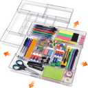 Briwooody 2 Pcs Large Expandable Acrylic Drawer Organizers, Grid Adjustable Drawer, Dividers Organizer for Desk, Makeup, Jewelry, Office, Kitchen Supplies (Clear, 15 Compartments)