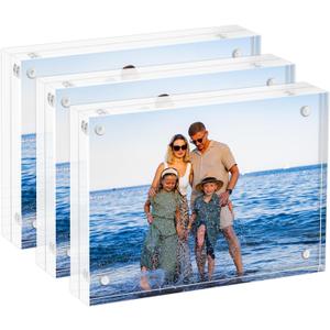 Acrylic Picture Frames 3 Pack,5X7 Double Sided Magnetic Picture Frames, 10+10mm Thick BlockClear Freestanding Transparent Acrylic Frames, Gifts for Women Mom Grandma Father Girlfriend Sister
