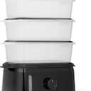 Amazon Basics Electric Food Steamer for Cooking Vegetables, 3-Tier Design, 60-Minute Timer with Auto Shutoff, Easy Water Refill System, BPA-Free, 9.5 QT, Black