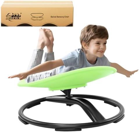 Zhenx Spinning Chair for Autistic Kids (3-18 Years), Sensory Swivel Chair for Teens with ADHD/Autism – 21×19 Inch 220LBS Weight Capacity Seat – Sit and Spin Calming Toy for Body Balance (Green)