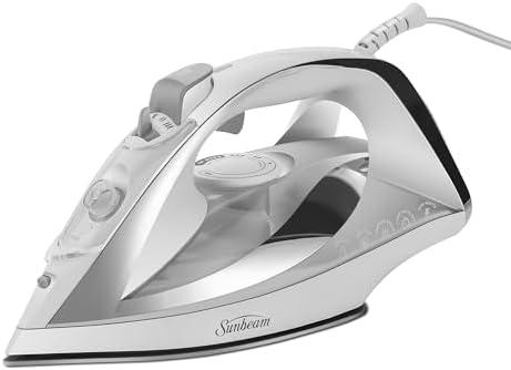 Sunbeam Turbo Steam Iron, 1700 Watt, Nonstick Ceramic Soleplate, Horizontal or Vertical Shot of Steam, Quick Heating, 3-Way Auto-Off, White and Chrome,9.3"L x 3.7"W