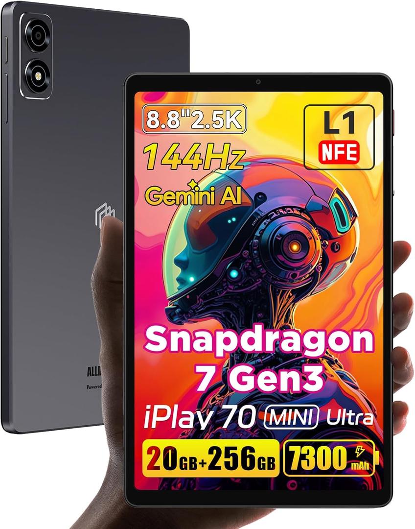 ALLDOCUBE iPlay 70 mini Ultra 8.8 inch Tablet, Snapdragon7+Gen3 25601600 IPS Android Tab, 144Hz Reflex, 20GB+256GB (1 TB), 7300mAh, PD 20W, Dual Speaker DTS, 6 Axis Gyro, WiFi6 BT5.4