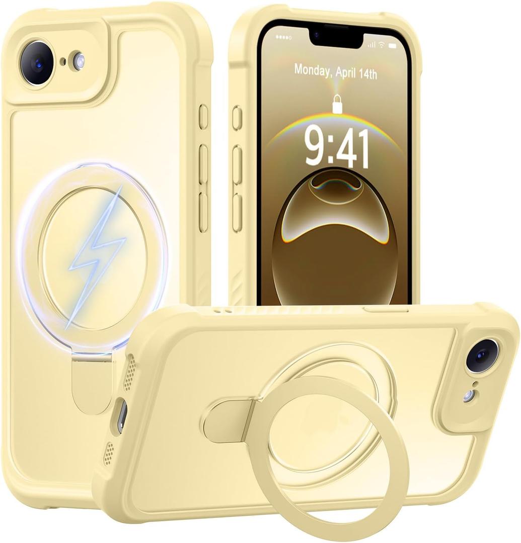 MOCCA for iPhone 17e Case & iPhone 16e Case with Magnetic Invisible Stand [Full Camera Protection][Compatible with Magsafe] Military Drop Shockproof Translucent Matte Phone Case Cover,Creamy Yellow