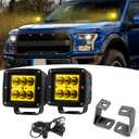 Wsays 2PCS LED Amber Light Pods & Ditch Hood Hinge LED Pod Mount Bracket w/Wiring Kit Compatible with Ford Raptor 2017-2023 Fit F-150