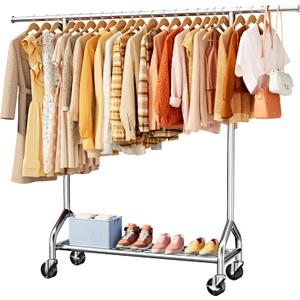 Extendable 49.8-74.8" W Stainless Steel Clothes Rack, Silver