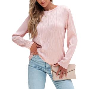 Long Sleeve Shirts for Women Basic Fashion Tops Crewneck T Shirt Fall Winter Dressy Casual Textured Blouses, M