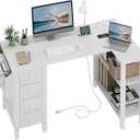 Lufeiya White L Shaped Computer Desk with Drawers & Storage Shelves, 47 Inch Corner Reversible Desk with Power Outlet for Home Office Bedroom, L-Shaped Teen PC Desks with Fabric Drawer, White